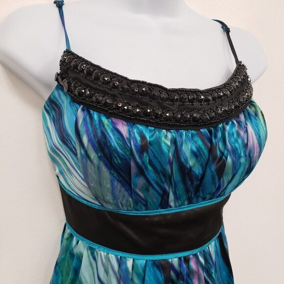 Vintage Love Tease Womens Satin Babydoll‎ Tank Top Size S Blue Beaded Artsy Y2K - Picture 2 of 9